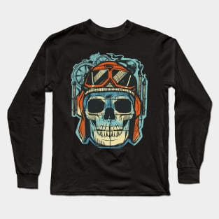 Pilot Skull Funny Aviation Lover Airplane Enthusiast Long Sleeve T-Shirt